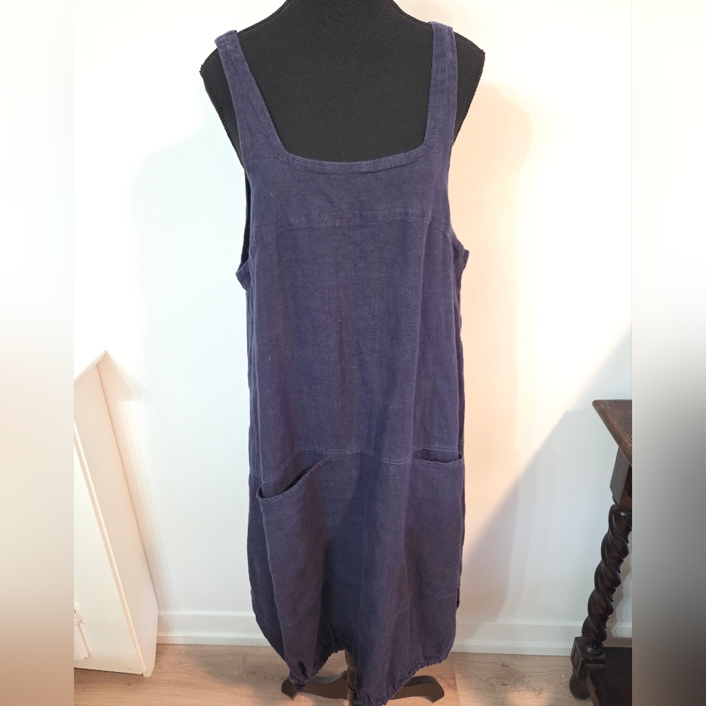 Motion navy linen Pinafore dress Sz S/M
